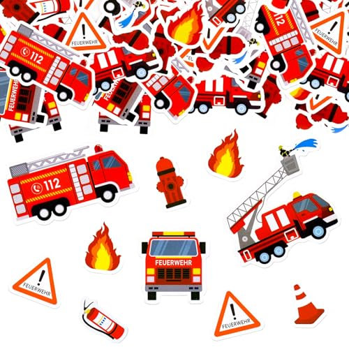ParPix 100 Stück Feuerwehr Deko Kindergeburtstag Konfetti, Groß 6cm Feuerwehr Geburtstag Streudeko,Feuerlöscher Feuerwehrauto Confetti,Feuerwehr Tischdeko Konfetti,Feuerwehr Kindergeburtstag Streudeko