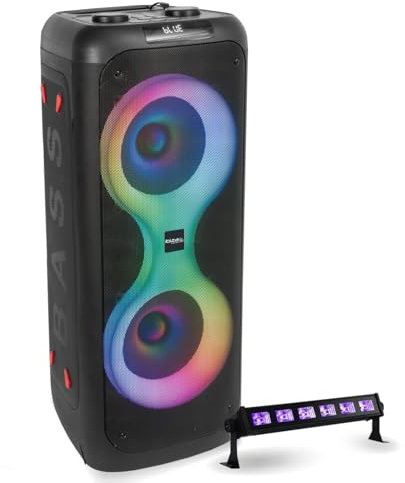 Ibiza – Pack altavoz inalámbrico Bluetooth con batería 700 W USB TWS Ibiza Sound COLUMBA700 – Barra de luz UV LED-UVBAR6 – Sono DJ portátil