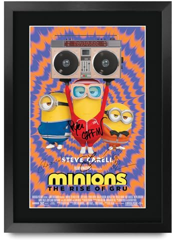 HWC Trading Minions 2 The Rise of Gru Geschenke Geduckter Poster Signiertes Autogramm Foto für Fans von Film Memorabilien - A3 Gerahmt