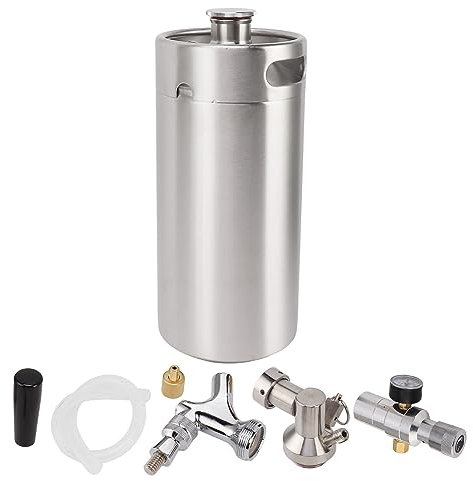 aqxreight 3,6 L Bierfass-Zapfanlage aus Edelstahl mit 60 PSI-Messgerät, Feiner Durchflussspender für Partys, Festivals und Zuhause