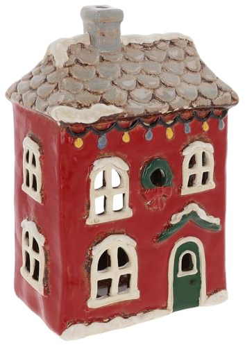 Shudehill Giftware Christmas Village Ceramic Tealight Houses, Red and White Xmas designs, plenty of designs to choose from (Garden House)