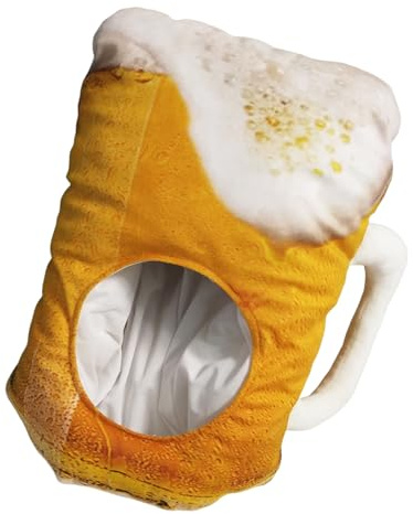 Plush Beer Mug Hat - Funny Stein Costume Headwear for Party Fun, Festival Spirit with Cosplay Appeal, Lightweight Headgear for Adults, Stage, Carnivals, Themed Events, Halloween, Oktoberfest