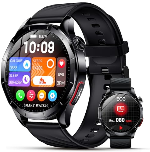 Lgnitek 2026 Smart Watch for Men with Blood Pressure/ECG/Sleep/Apnea Monitor,1.43 AMOLED Fitness Tracker with Bluetooth Calls/SOS Button, Waterproof Watch for Android iOS (Silicone Black)