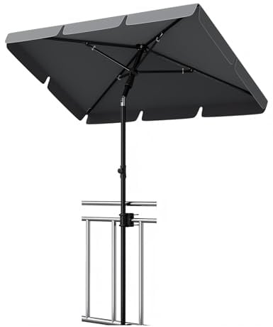 GarveeLife Sombrilla para balcón, 200 x 125 cm, con funda para sombrilla, UV50+, rectangular, plegable y regulable en altura, con soporte, ideal para balcón, jardín y terraza, antracita