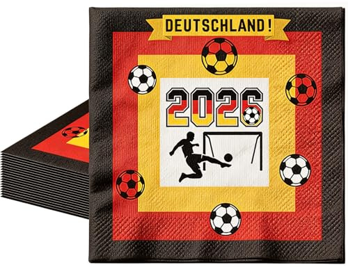 HOMAVEL 20 Stück Deutschland Servietten 33x33cm Schwarz-Rot-Gold Party | Papier Tischdeko für Oktoberfest, Einheitstag, Grillparty, Geburtstag, Buffet, Volksfest, Bundesliga und Public Viewing