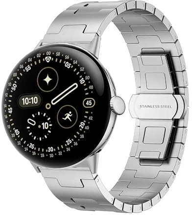 Wigento Edelstahl Armband für Google Pixel Watch 4/3 45mm, Butterflyverschluss, verstellbar, robust und elegant, Metall Uhrenarmband (Silber)