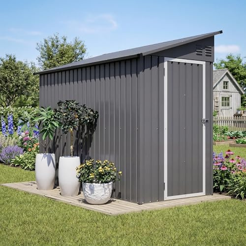 Abri de Jardin Métal 3m² Cabane de Jardin avec Toit en Pente, Abri de Stockage Adossable Anthracite Extérieur, Porte Verrouillable & 2 Grilles d'aération pour Outils de Jardin, Tondeuse, Vélo