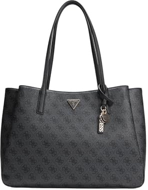 GUESS Schultertasche Businesstasche mit Laptopfach Noelle II Tech Tote Coal Logo dunkelgrau