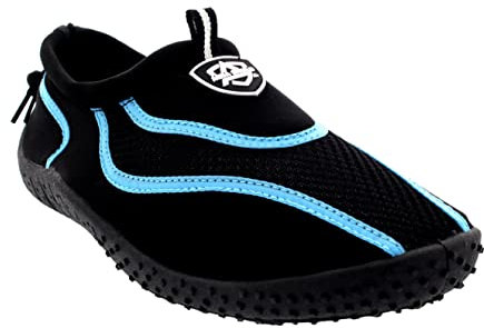 Aqua Shield Womens Beach Pool Sea Swimming Toggle Slip On Aqua Water Socks Surf Shoes, 7 UK, Black Blue