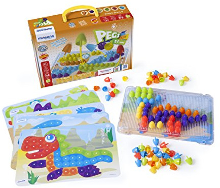 Miniland Interactive Peg Board Game with 90 Pegs & 6 Worksheets, 3/4,Multicolor,45318