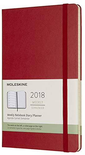 Moleskine Agenda Settimanale, 12 Mesi, con Spazio per Note, Large, Copertina Rigida, Rosso Scarlatto