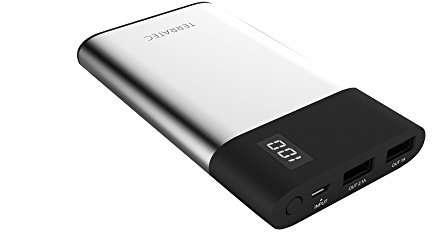 TERRATEC P80slim, 8.000mAh Powerbank/Externer Akku/Ladegerät, 2 x Out (USB), Digitales Display, Aluminium Oberfläche, für iphone, iPad, Samsung Galaxy und weitere, (Silber/Schwarz)