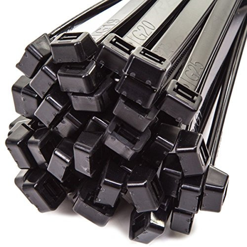 100x Strong Quality Black Cable Ties 200mm x 2.5mm- Heavy Duty Heat & Cold Resistant Zip Ties