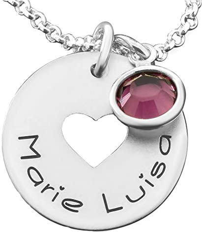 Kette Mädchen Einschulung Gravur Schmuck Geburtsstein Namenskette Kinder Geschenk Schulanfang Kinderkette mit Namen Prinzessin Schmuck Herzchen Name Silberkette personalisiert rosa