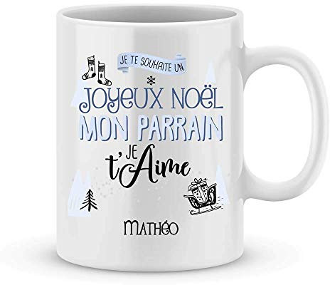 Cadeau de Noël PARRAIN - Mug parrain à personnaliser avec le prénom de votre enfant - Cadeau original Noël - Cadeau Noël parrain - Cadeau jour de l'an parrain - Mug parrain