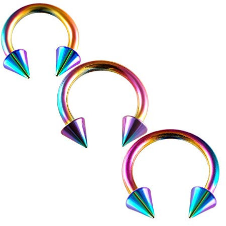 KJM FASHION 3 STK Eloxiert Regenbogen Hufeisen Ohr 1.2 mm 16gauge Kegel Nase Rook Ohrknorpel Septum Ohrringe Helix Piercing Schmuck 0243