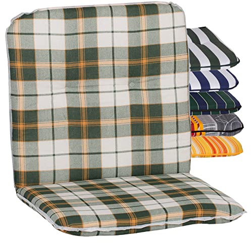 Beo Niedriglehner Auflagen Waschbar Bali | Made in EU nach Öko-Tex Standard | Atmungsaktive Stuhlauflage Niedriglehner mit Halteband | UV-beständige Auflagen Niedriglehner in Beige-Grün Kariert, 23786