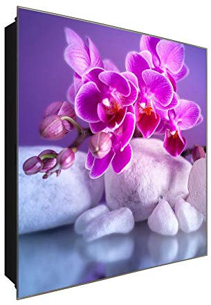 DekoGlas Schlüsselkasten 'Orchideenspitze' 30x30 Glas, inkl. Haken Schlüsselbrett Schlüssel-Box Design Aufbewahrung