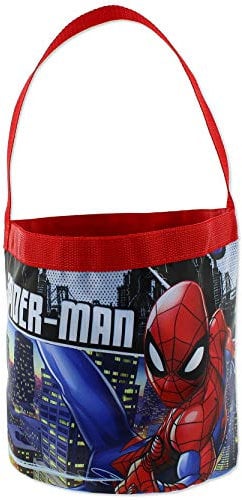 Marvel Spider-Man Boys Collapsible Nylon Gift Basket Bucket Toy Storage Tote Bag (One Size, Red/Blue)