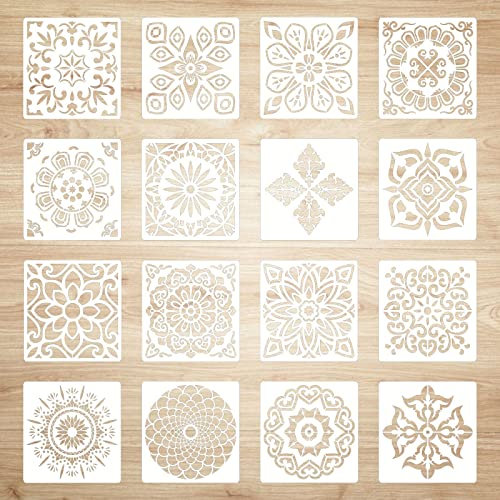 Mandala-Schablonen-Kunst-Set, 16 Stück, wiederverwendbare Möbel-Schablonen, Malvorlage, Mandala-Punkt-Malvorlagen, Schablone für Heimwerker, Wände, Möbel, Boden, Fenster, Steine, Stoff, Fliesen,