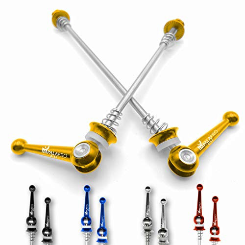 IMPALAPRO Bike Ultraleicht Titanium Fahrrad Schnellspanner Set - Schnellspanner Fahrrad - Schnellspanner Rennrad - Fahrrad Hinterachse - Steckachse Fahrrad - Schnellspanner Sicherung (Gold)