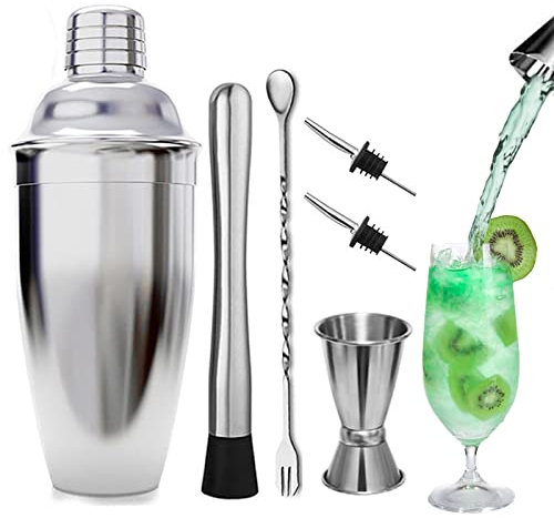 TWBEST Shaker Cocktail, Cocktail Shaker Kit en Acier Inoxydable, Professionnel Bar Barman Shaker à Cocktail Kit, 6 Pièces Cocktails Shaker Set, Cadeau Anniversaire