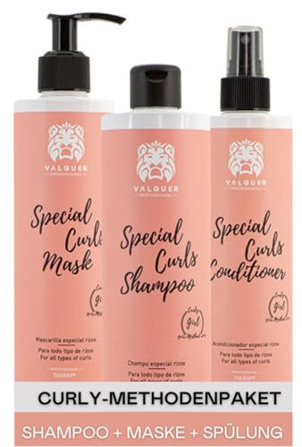 Valquer │Coffret Méthode Curly Shampoing 400 ml + masque 290 ml + après-shampoing 300 ml | Cheveux bouclés | Sans sulfates, sans sel | Boucles parfaites │Jusqu'à 96% d'origine naturelle