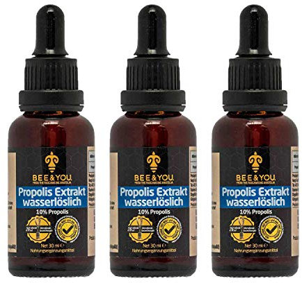 Bee&You Propolis Extrakt Tinktur Wasserlöslich 10% (30 ml) x 3 Stück (ohne Alkohol, Standardisiert auf 10%, Fairer handel, Keine Zusatzstoffe)