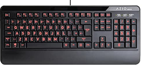 Azio Large Print Waterproof USB Keyboard - Wired 3-Color LED Backlit and Washable with Silver Antimicrobial Protection | Keyboards for Windows PC Version, Led Black/Blue Purple Red (KB530-UK)