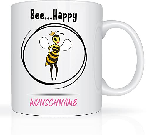 Tasse mit Namen und Bienen Motiv Bedruckt Namentasse Namensbecher Bienenmotiv für Mädchen Kindertasse Keramiktasse Weiß Unisize Geschenktasse Geschenkbecher Spruchtasse Keramik mit Druck Tasse 330ml