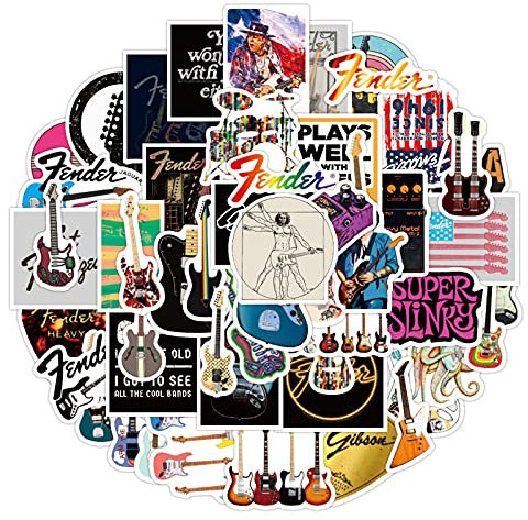Aufkleber für E-Gitarre, Motiv: Liebesgitarre, 50 Stück, Wasserflasche, wasserdicht, cool, ästhetisch, Vinyl, Laptop, Gepäck, Skateboard, Computer, Aufkleber für Teenager, Jungen, Erwachsene (Gitarre)