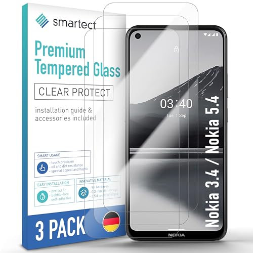 smartect Schutzglas [3 Stück, Klar] kompatibel mit Nokia 3.4 / Nokia 5.4, HD Schutzfolie Anti-Kratzer, Blasenfrei, 9H Härte, 0.3 mm Ultra-klar, Ultrabeständig