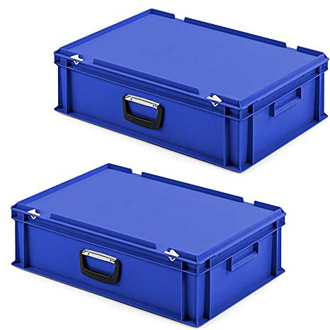 2 Eurokoffer/Gerätekoffer, stapelbar, LxBxH 600x400x185 mm, PP, blau