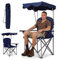 RELAX4LIFE Silla Plegable Camping con Toldo para Pesca y Marco de Acero, Silla de Playa de Tela Oxford con Soporte para Bebidas y Bolsa de Transporte para Excursión y Camping, Carga 120kg (Azul)