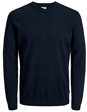 JACK & JONES Herren Pullover JjeBasic V-Ausschnitt Strickpulli Oberteil Regular, Farbe:Dunkelblau, Größe:L