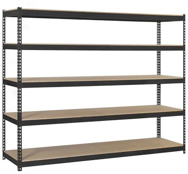 SimonRack Metallregal, ohne Schrauben, 5 Holzböden, hohe Tragkraft 400 kg, 2500 x 1200 x 750 mm, Werkstattregal, Garage, Abstellraum, Anthrazit/Holz