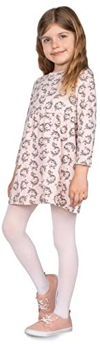looksy Collant da ragazza tinta unita 40 den in morbida microfibra opaca collant con piedi per bambini casual danza scuola balletto età 3-12 anni, White, 7-8 Years