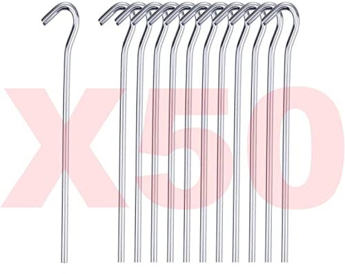 Vivo Pack of 50 X Tent Pegs Galvanised Metal Steel Heavy Duty Tent Pegs Hard Ground Camping Canopy Gazebo Pond Netting Awnings 50 pcs