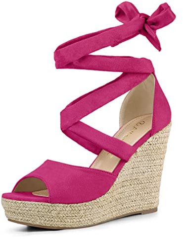 Allegra K Sandales compensées à Lacets pour Femmes Rose Vif 39