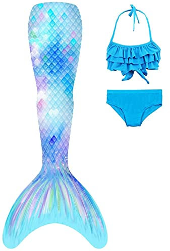 DNFUN Mädchen-Meerjungfrauenschwänze-mit Bikini-zum Schwimmen,ohne Monoflosse 3 Stück – Meerjungfrauen-Schwimmkostüme für Kinder,ohne Monoflosse-2 cmr4,140