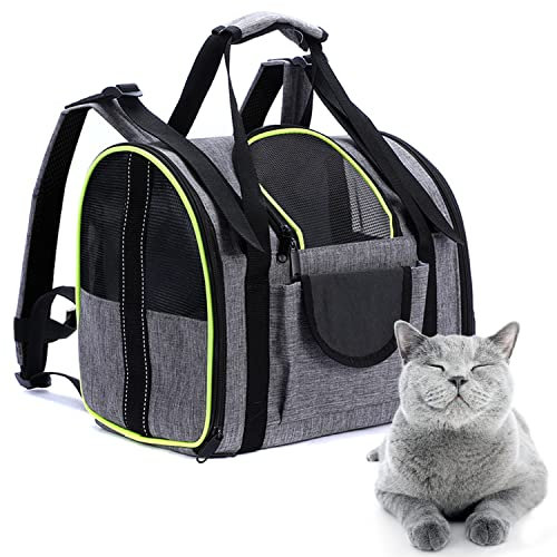 REESTBOO Haustier Rucksäcke, Faltbarer Haustier Tragetasche Katzentasche mit Netzfenster, Rucksack für Hunde bis 5 kg, Hundetasche für Kleine Katzen und Hunde, Grau & Grün
