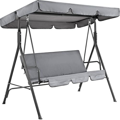 FIYSON Replacement Swing Seat Canopy, Universal Garden Swing Chair Cover, Waterproof/UV Resistant Sun Shade (Only Canopy Cover) (Grey, 195x125x15cm)