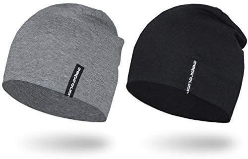 EMPIRELION 9 Leicht Stricken Mützen Hüte,Helm Liner Laufen Scheitelkäppchen Schlafen Kappen für Damen Herren (Schwarz+Mitte grau Melange)