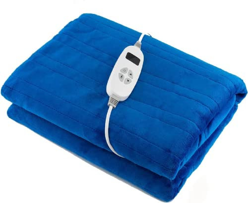 RELAX4LIFE Heizdecke, Wärmedecke mit Abschaltautomatik, Beheizbare Decke 9 Heizstufen 1-9 Timer, Electric Blanket Überhitzungsschutz, 25°C -46°C, Maschinenwaschbar (163x130cm, Blau)