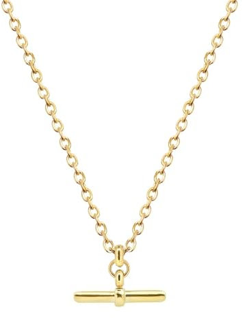Source 24 inch T-bar Pendant Necklace with 18ct Gold plated Diamond Cut Trace Chain