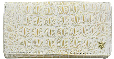 Anuschka Trifold Brieftasche aus Leder mit RFID-Schutz, handbemalt - Croco Embossed Cream Gold
