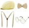 NITAIUN 4 Stück 1920er Herren Kostüm Zubehör Set, 20er Jahre Herren Accessoires， Gatsby Herren, Roaring Retro Gangster Kostüm, Panama Hut, Elastisch Verstellbar Hosenträger, Fliege, Brillen (Style B)