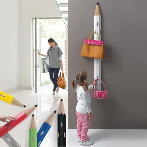 ZStyle Wandgarderobe – Kinderzimmer – Bunt – Bleistift – Holz – Wandhaken – Haken – Garderobe – Eingang – Modern (Gelb)