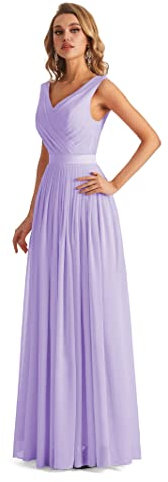 Lecureler Long V-Neck Prom Bridesmaid Dress Lilac Size 10