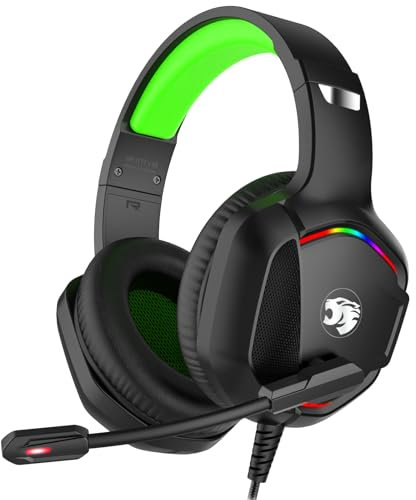 IMYB Gaming Headset with Microphone for Pc, Xbox One Series X/s, Ps4, Ps5, Switch, Stereo Wired Noise Cancelling Over-Ear Headphones with Mic, RGB, for Computer, Laptop, Mac, Nintendo, Gamer (Green)